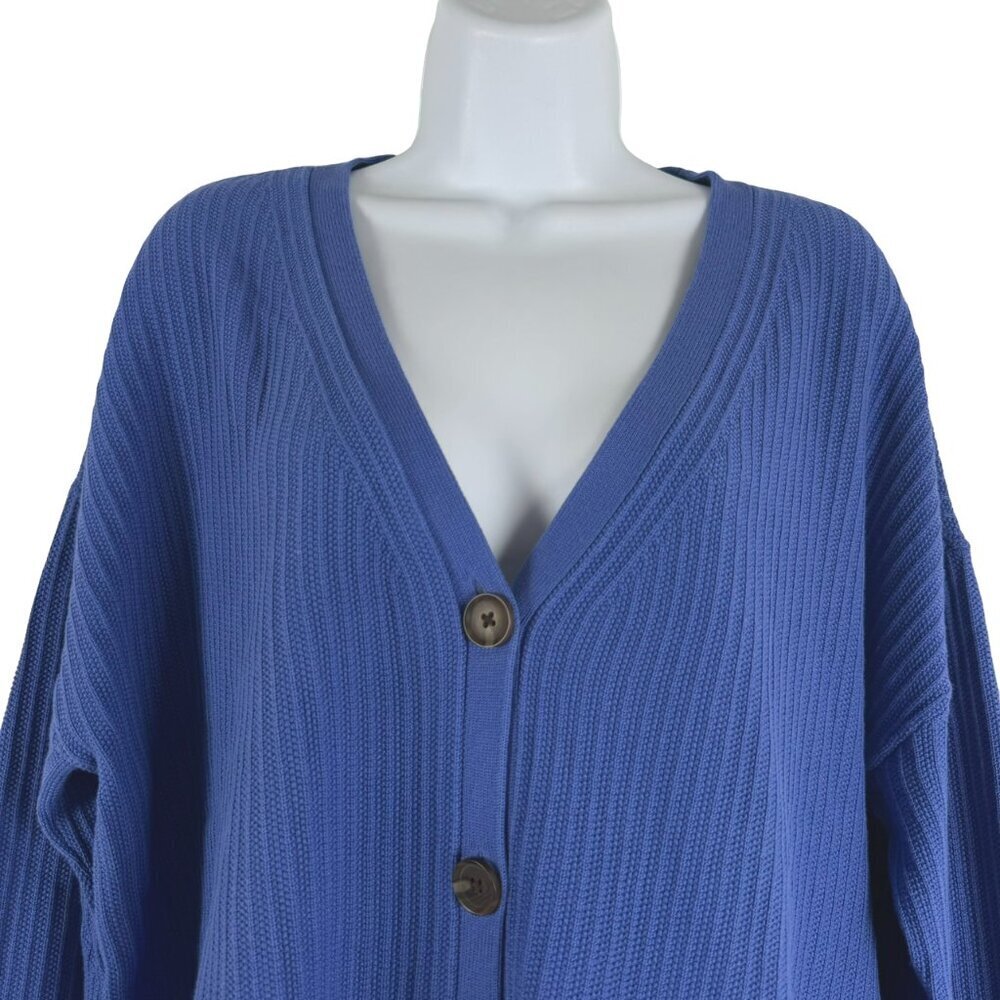 Talbots Blue Ribbed V-Neck Button Front Cardigan - Picture 3 of 8
